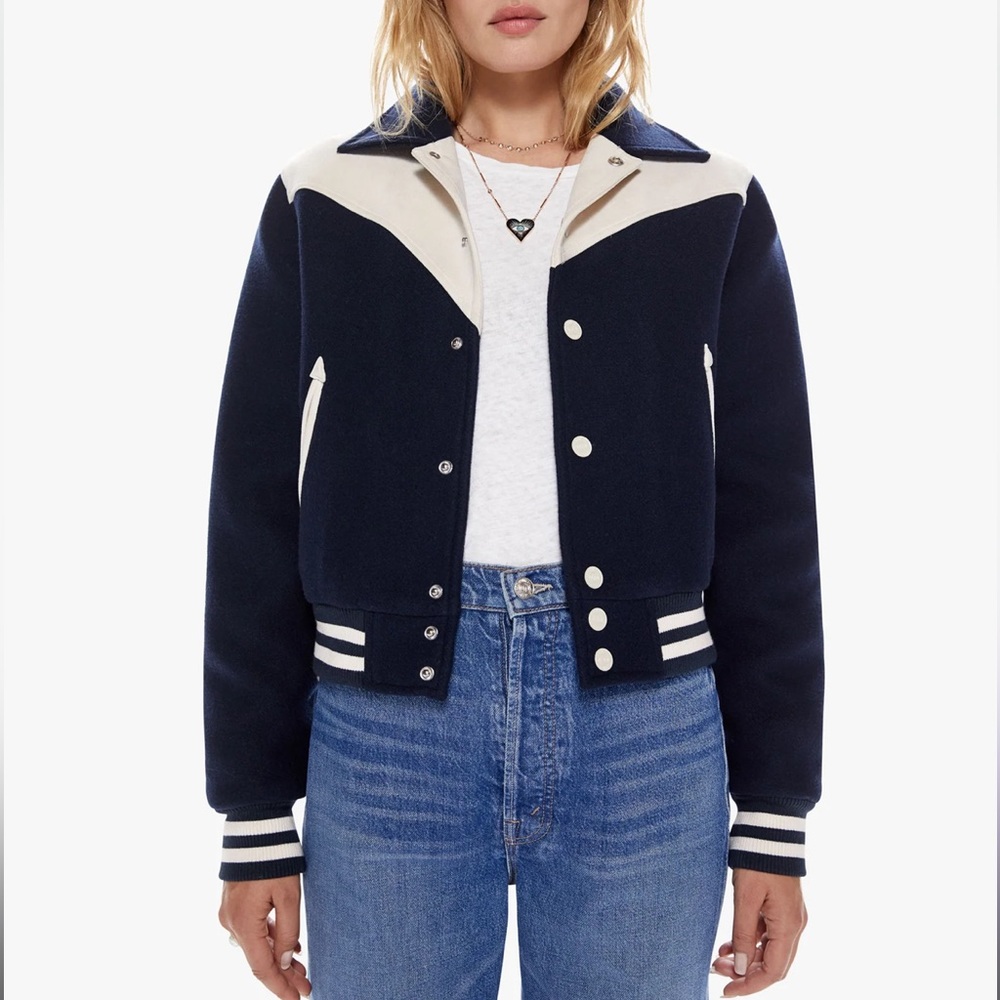 Mother, The Western Varsity Bomber Jacket, Color: Cool Your Jets, Size: XS